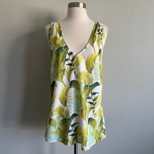 Tommy Bahama Bow Back Halter Blouse V-Neck Tropical Palm Sleeveless Green Small